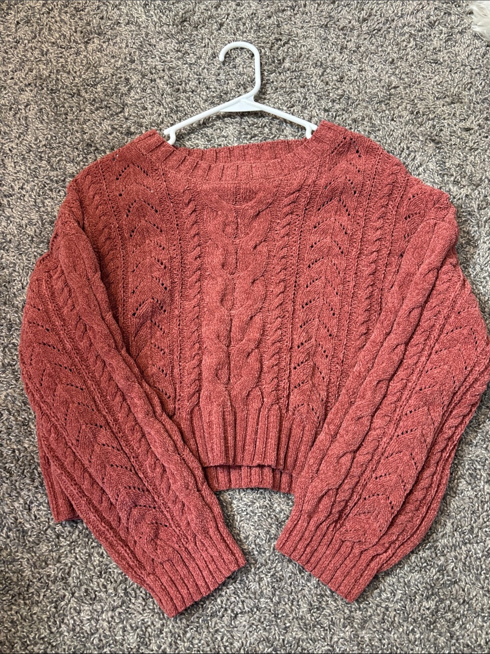 Pink Republic Rust Cable-Knit Cropped Crewneck Sweater